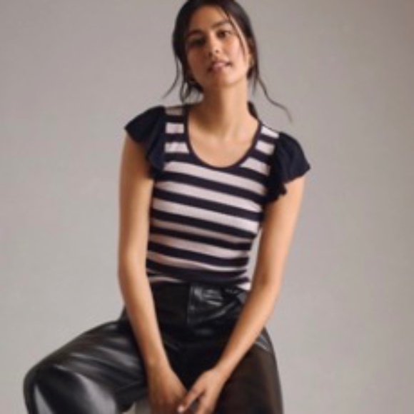 Anthropologie T.La Flutter-Sleeve Stripe Tee - Picture 1 of 3